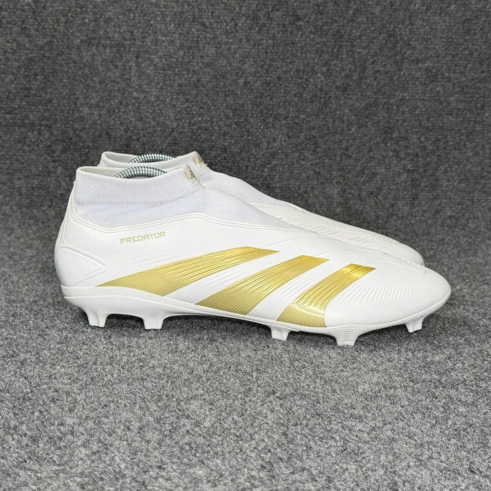 Adidas Predator League FG Soccer Cleats Men's 13.5 White Gold Laceless Athletic